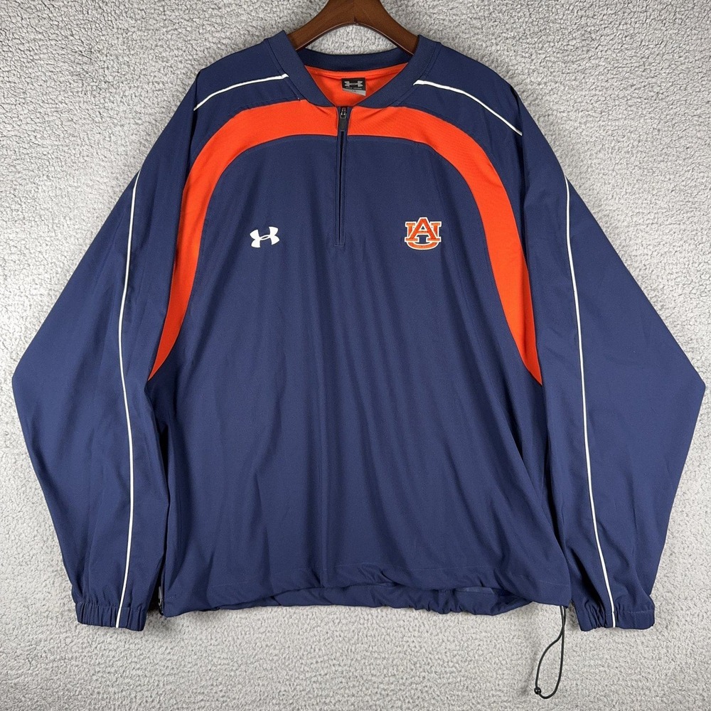 Under Armour Auburn Tigers 1/4 Zip Pullover Windbreaker Mens L Navy Orange SEC